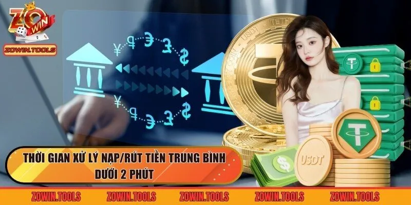 Thời gian xử lý nạp/rút tiền trung bình dưới 2 phút