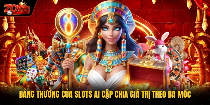 Bảng thưởng của slots Ai Cập chia giá trị theo ba mốc